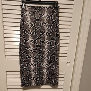 Snake Print Midi Skirt - Black & Cream